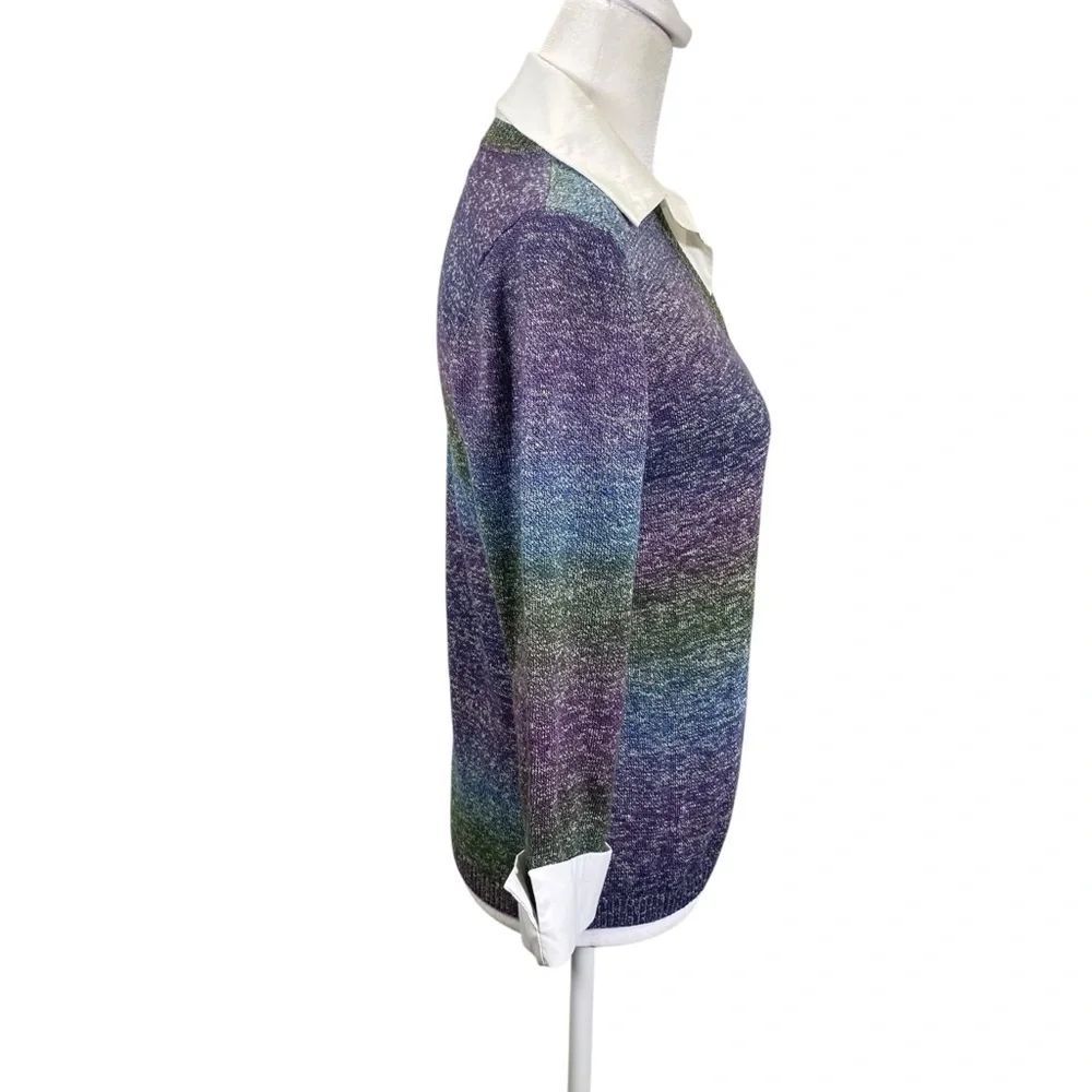 KIM ROGERS Women's size M Petite V-neck knit sweater with inset Collar & Cuffs